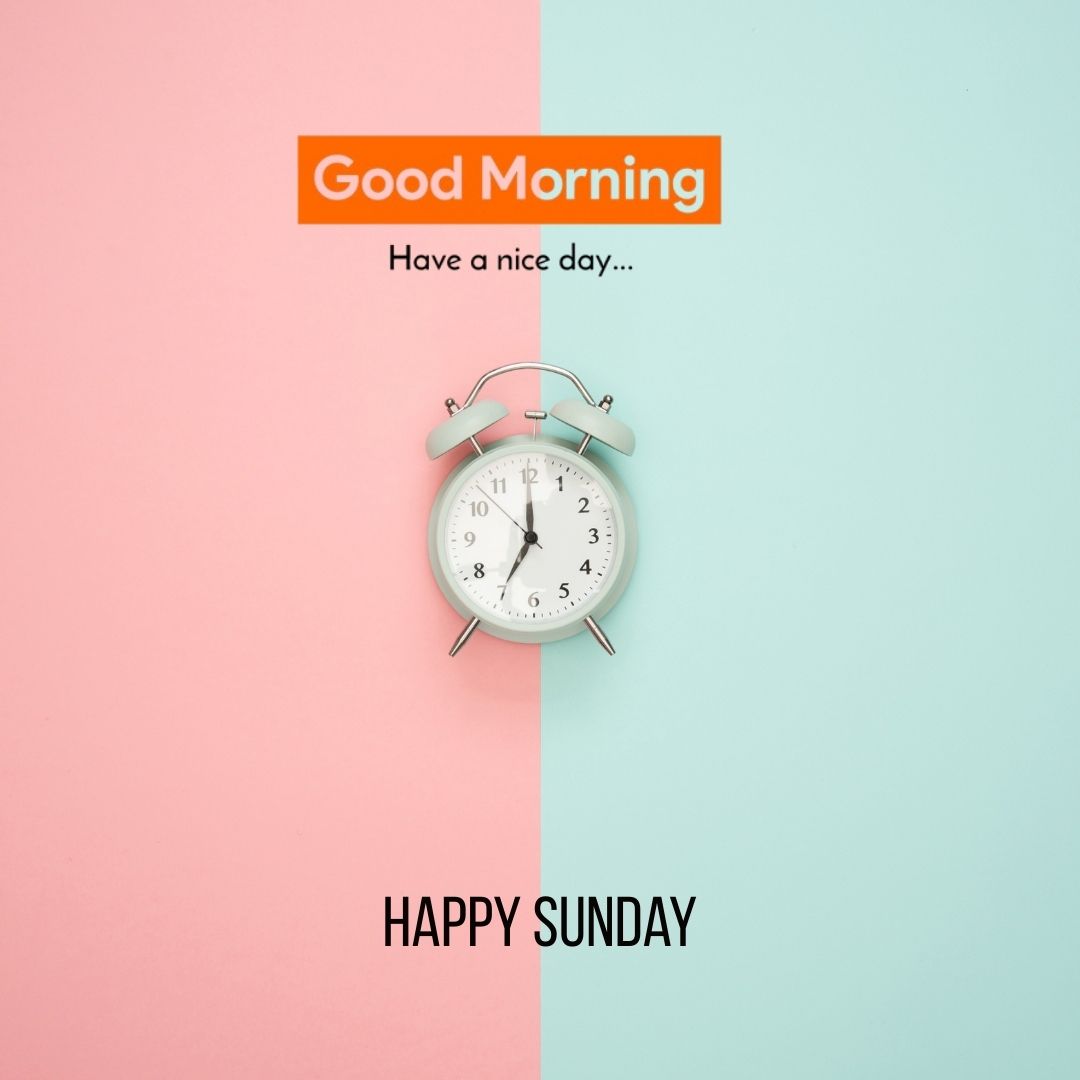 A cheerful image wishing good morning happy sunday image with bright colors and a sunny background.