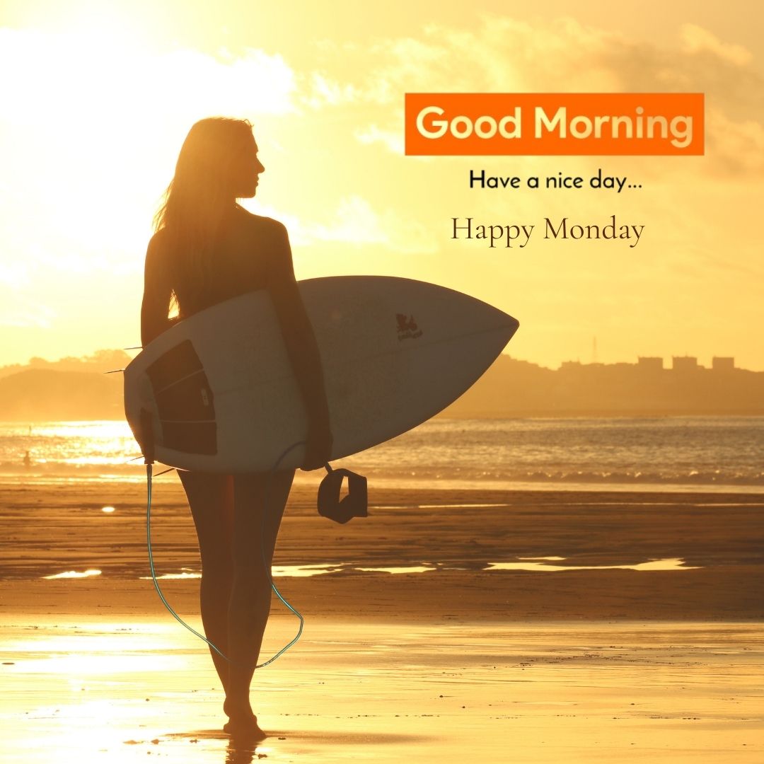 A cheerful graphic displaying the text good morning monday image with a bright, sunny background.